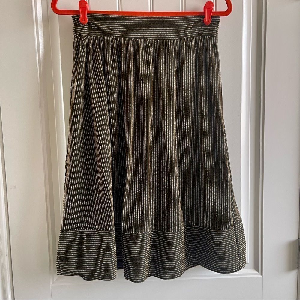 Potter’s Pot Black & Gold Sparkling Glitter Print Holiday Midi Skirt SZ L BNWT